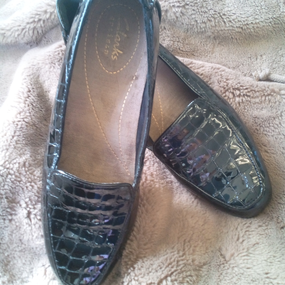 Clarks Glossy Black Croc Loafers